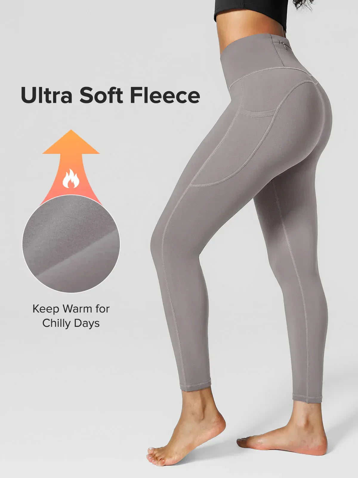 High Rise Side Pockets Fleece Lined Leggings