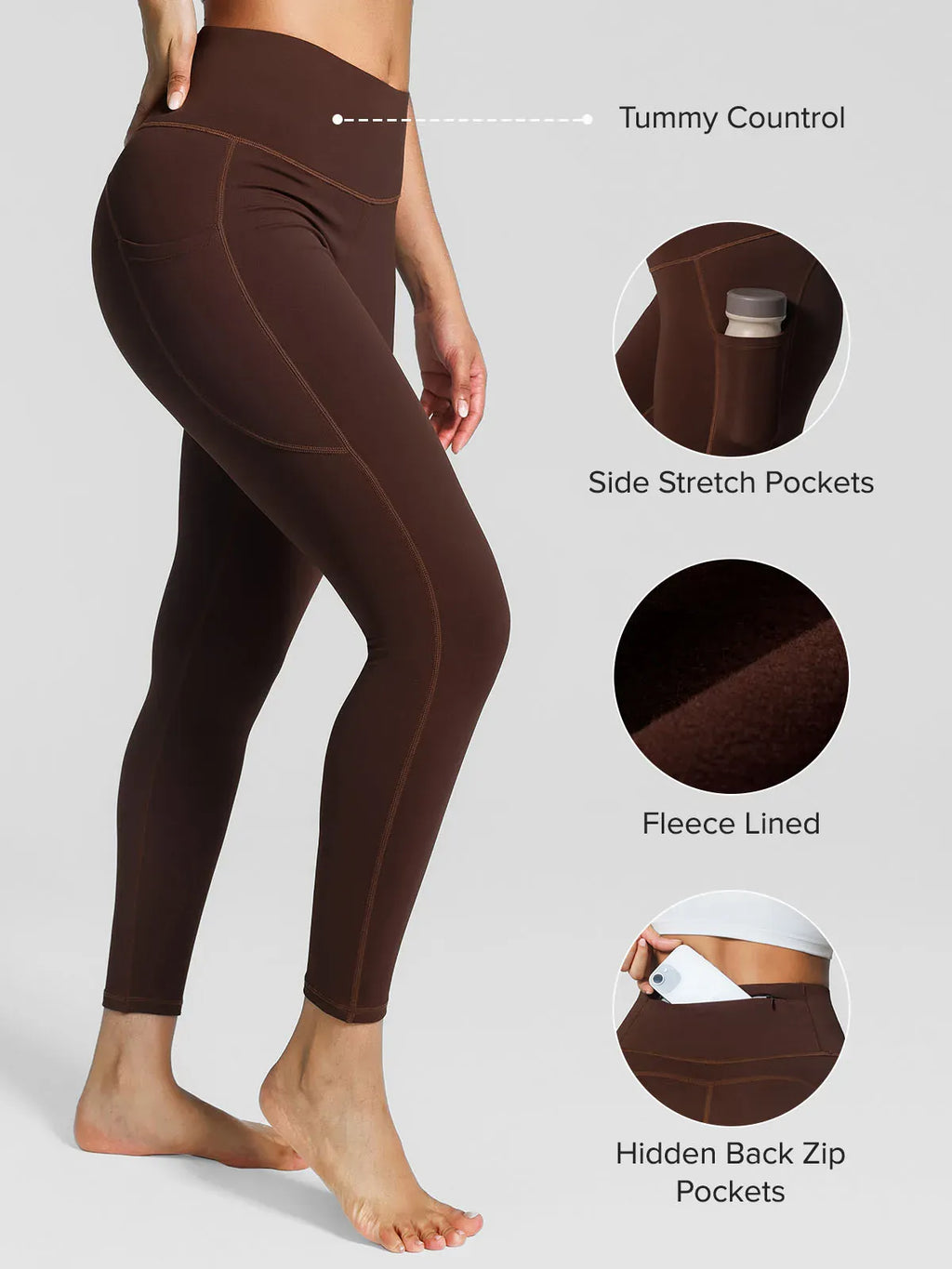 High Rise Side Pockets Fleece Lined Leggings
