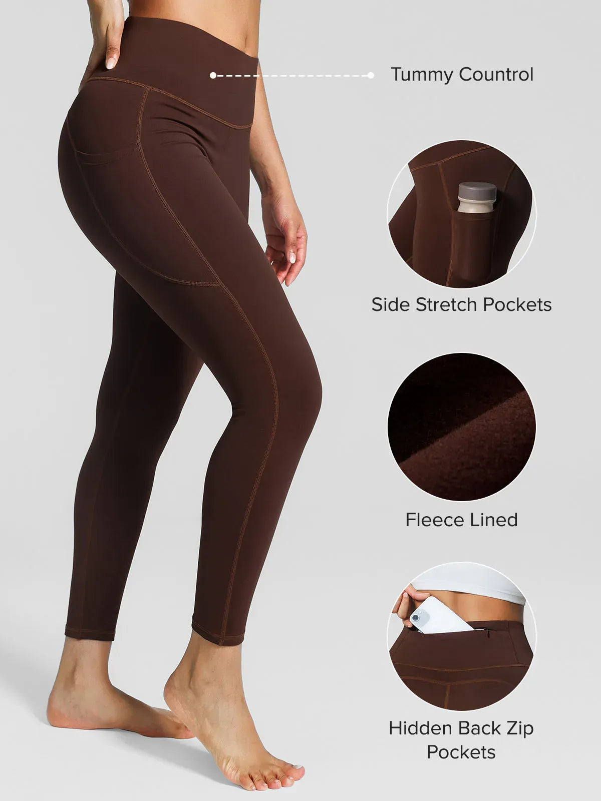 High Rise Side Pockets Fleece Lined Leggings