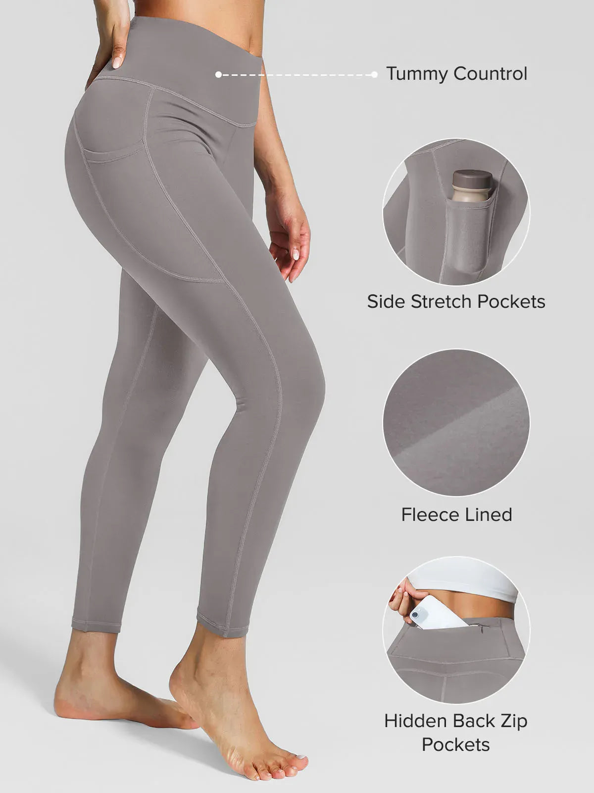 High Rise Side Pockets Fleece Lined Leggings