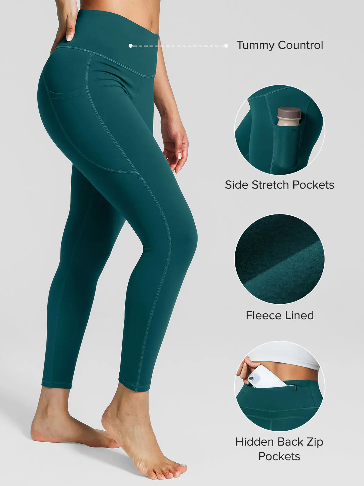 High Rise Side Pockets Fleece Lined Leggings