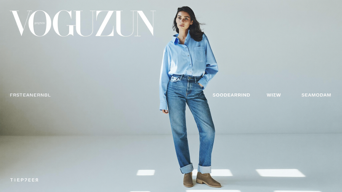 Light cool fall look: straight-leg jeans, oversized shirt, taupe boots, Indian model