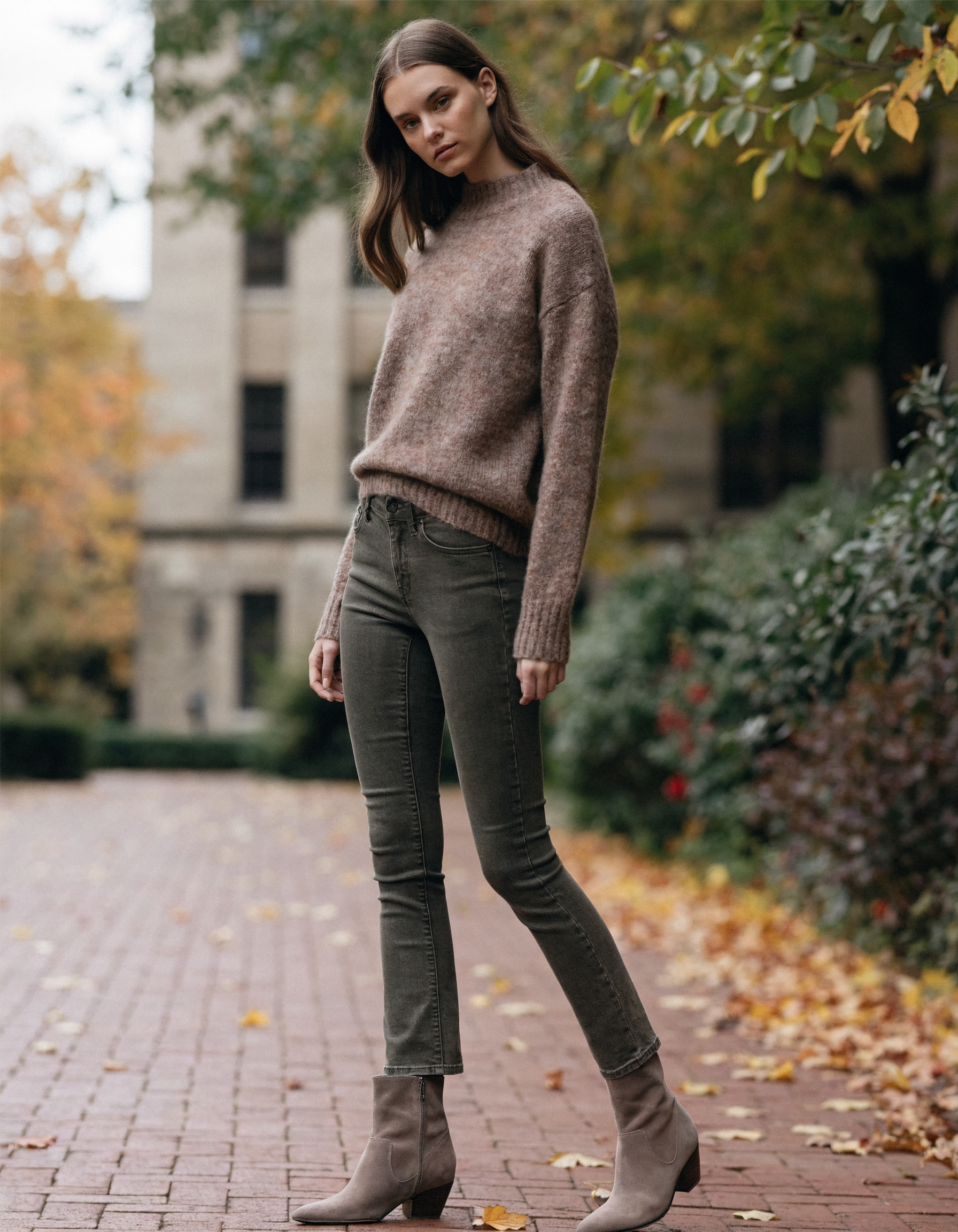 Suede Ankle Boots - Warm Taupe, model shot