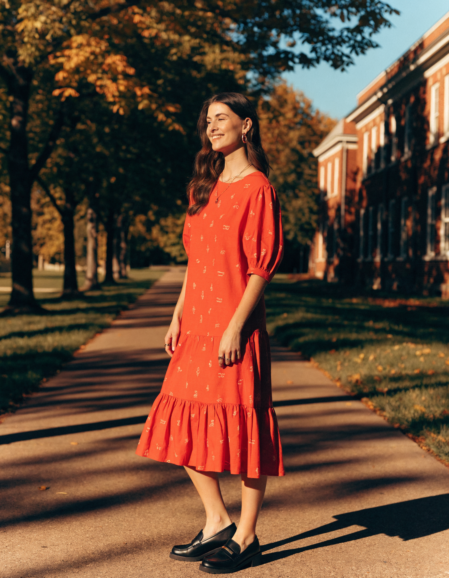 Cotton Dress - Tomato, model shot