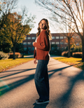 Ribbed Knit Cardigan - Rust, model shot