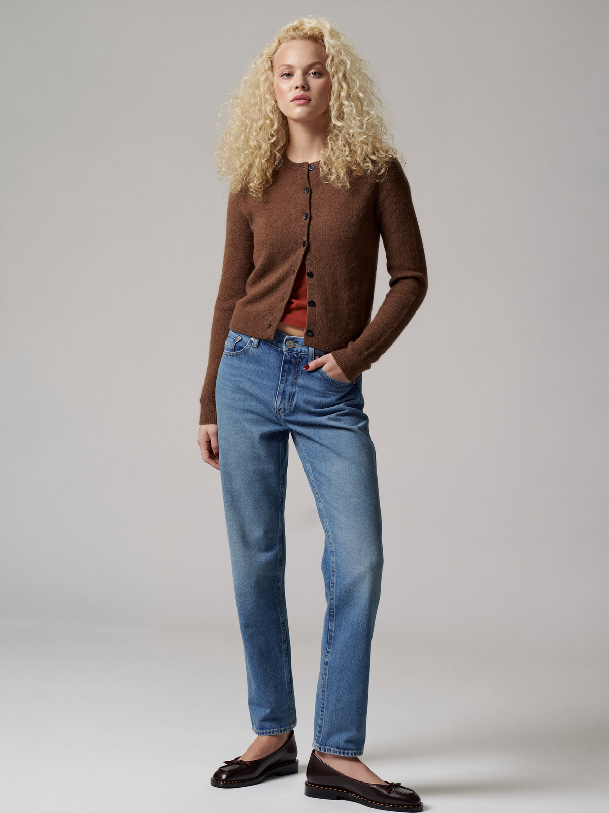 Chestnut Brown Cardigan, model shot