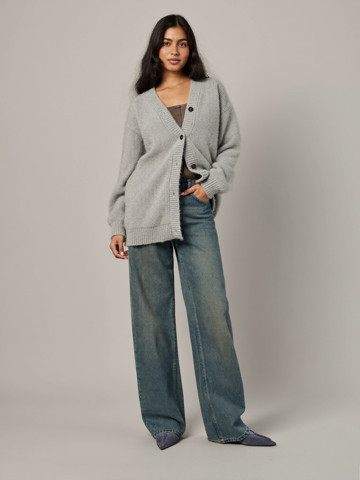 Light Gray Cozy Cardigan, model shot