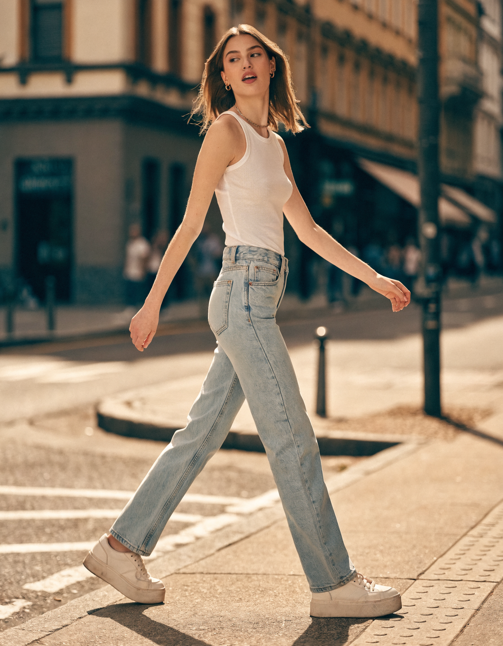 Pastel Blue High-Waisted Denim, model shot