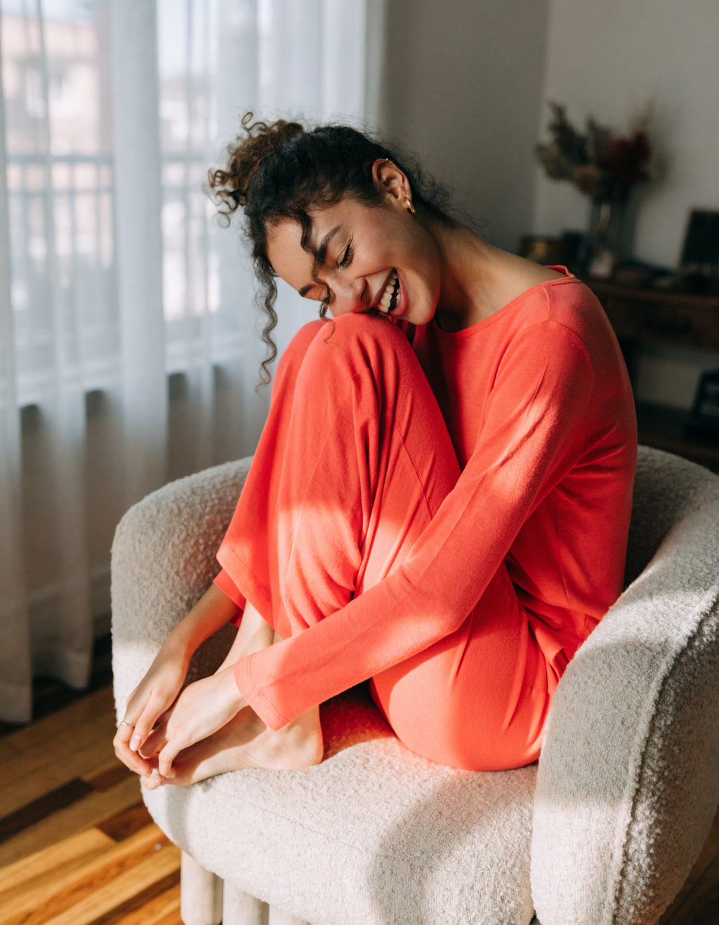 Coral Modal Loungewear Set, model shot
