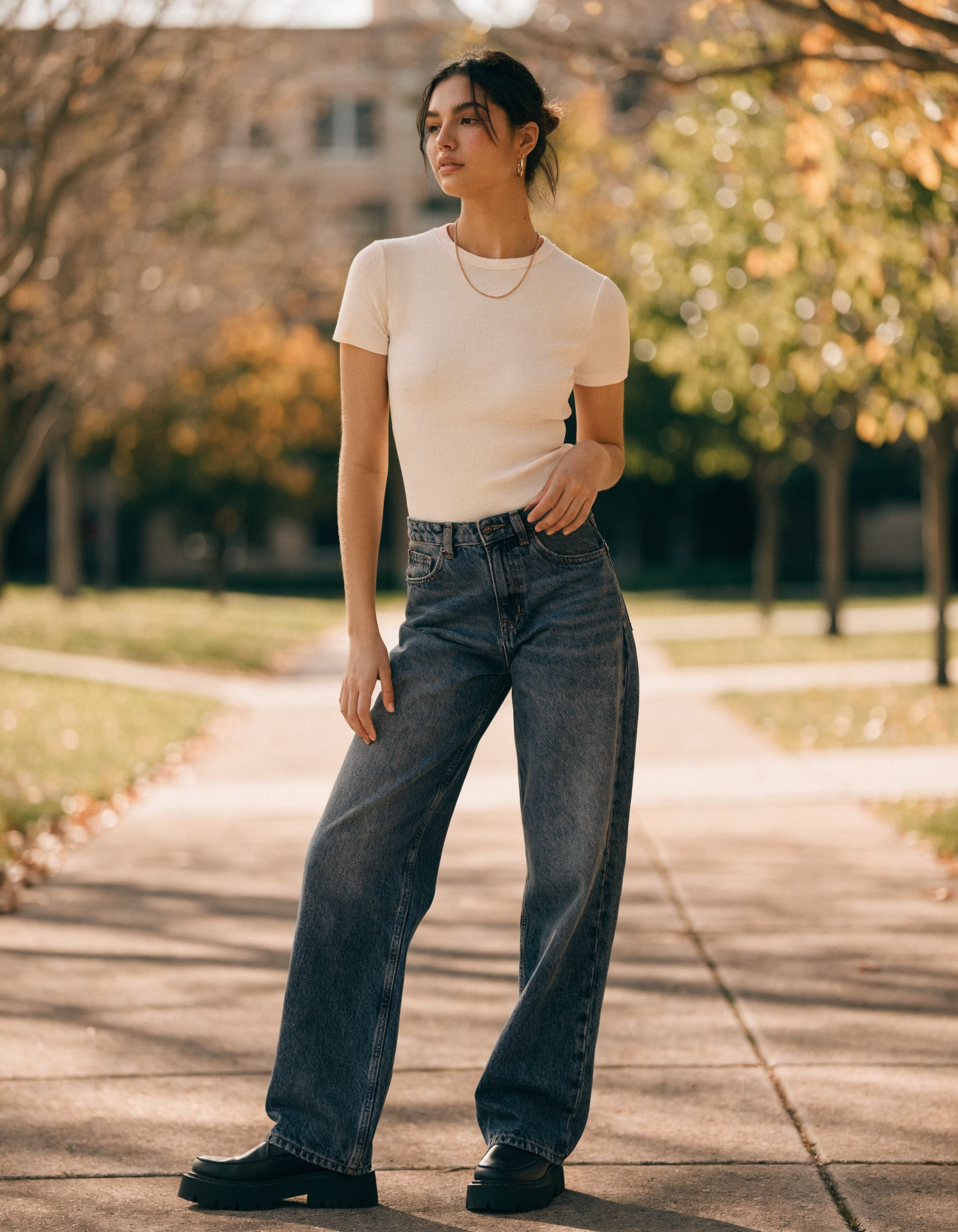 Ribbed Fitted Tee - Ivory, model shot