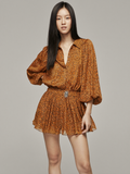 Model wearing Floral Blouson Sleeve Mini Dress in Burnt Orange