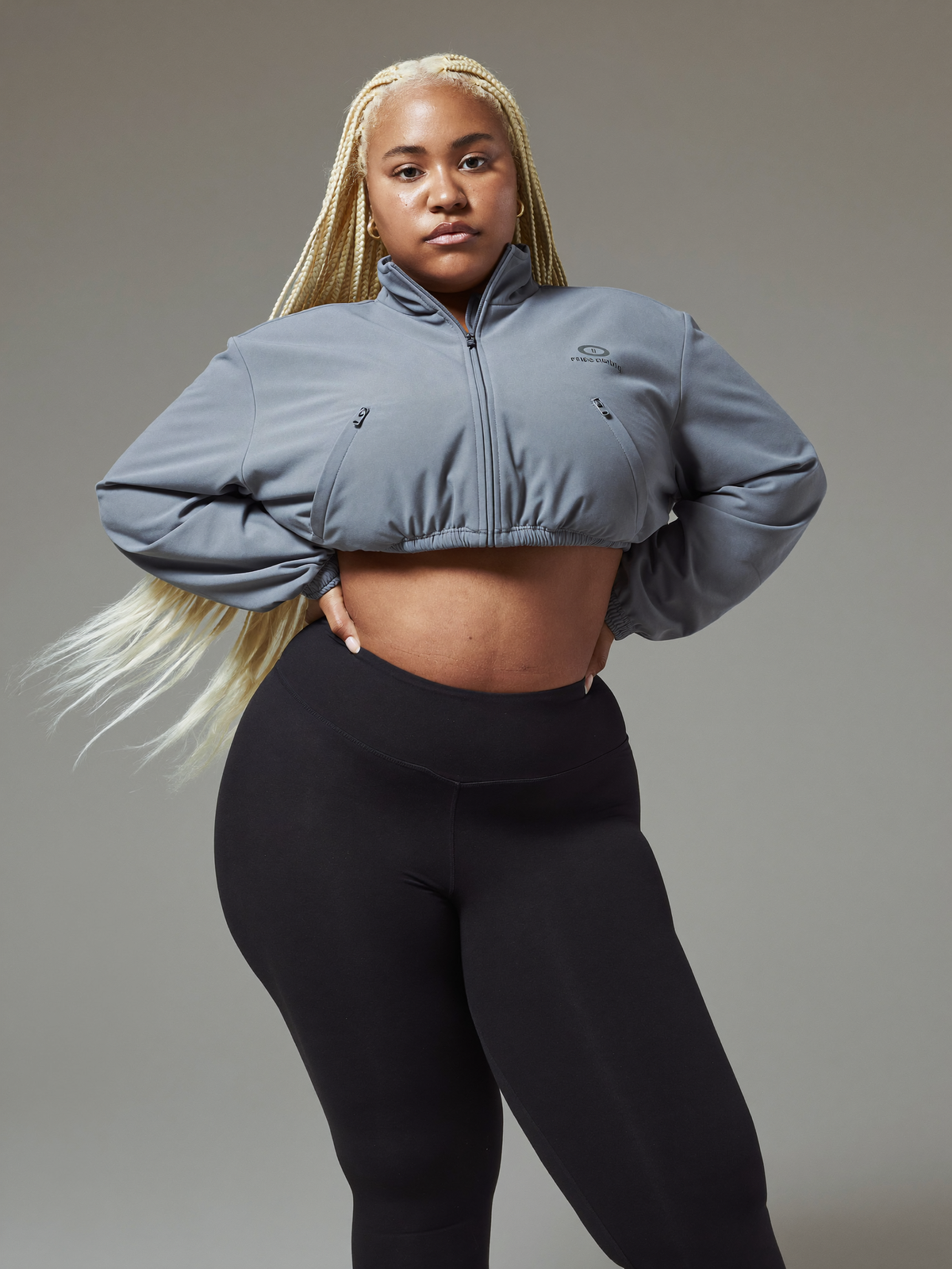 Model wearing Four-Pocket Cropped Sport Jacket