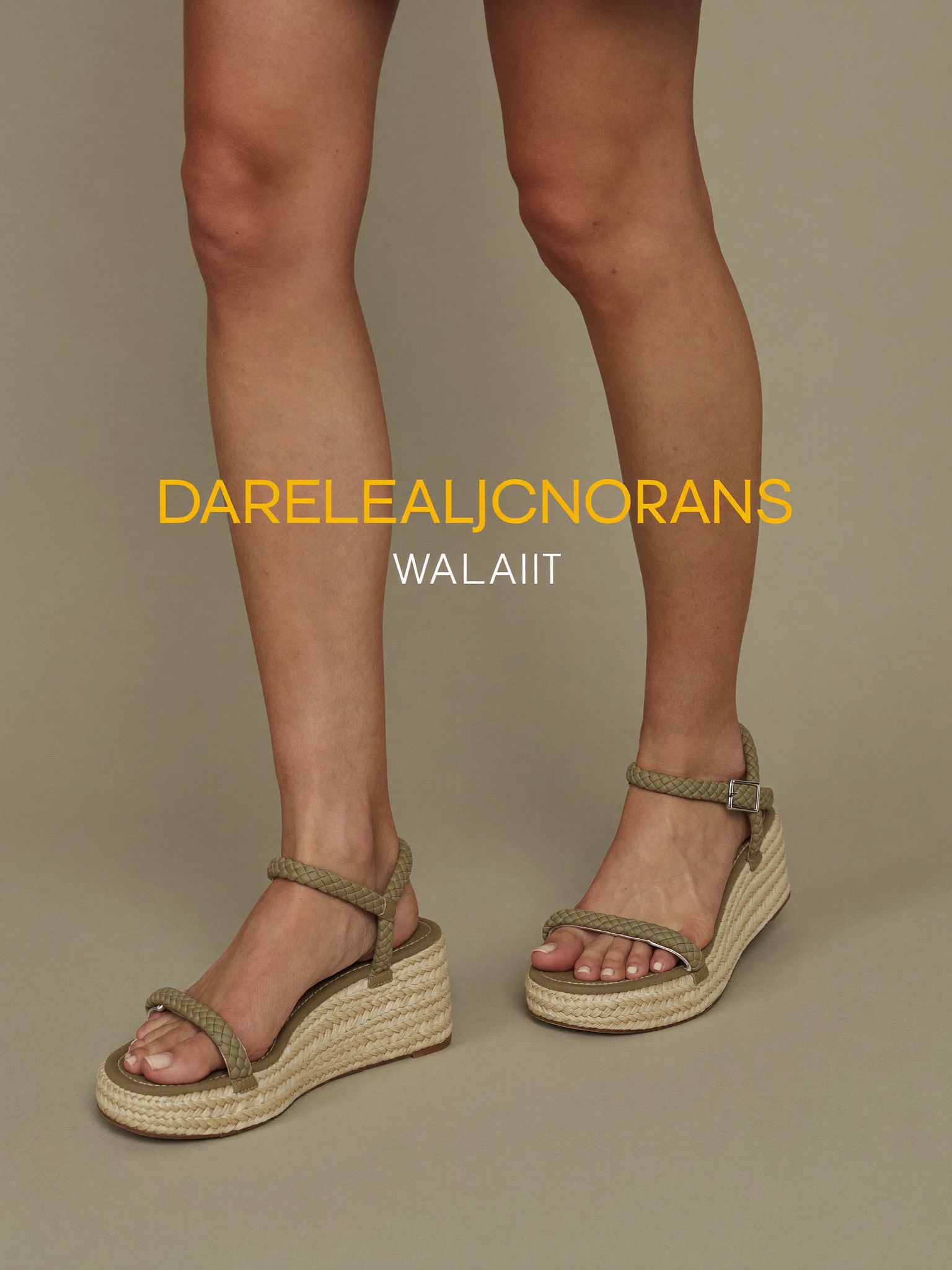 Model wearing khaki braided strap slide sandals